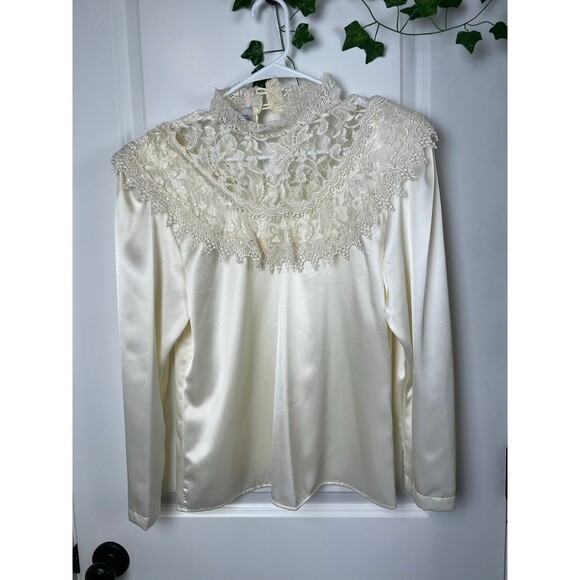Vtg Sonya Ratay for SAN ANDRÉ high neck blouse with lace size 6 - Picture 1 of 12